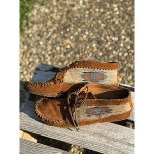 Minnetonka Suede Moccasins El Paso Southwest Ankle Booties Native Aztec‎ 6.5